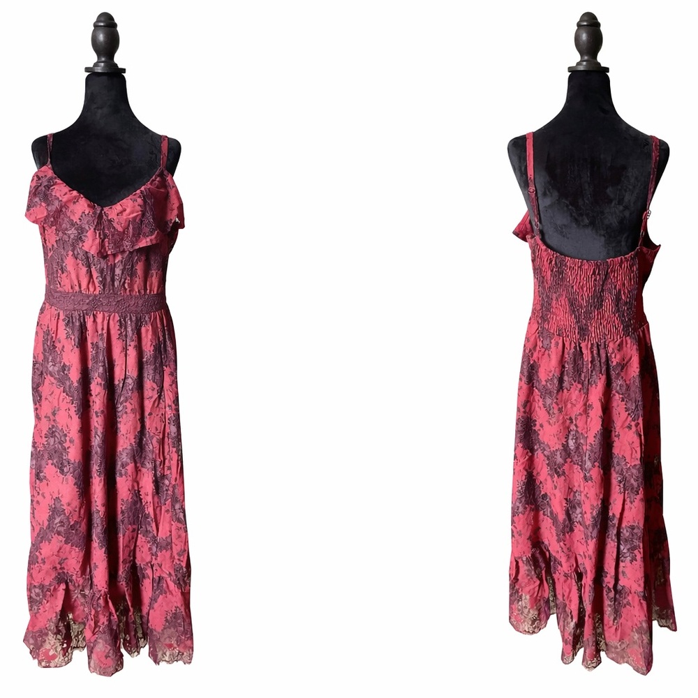 Torrid red and Black Lace Midi Dress with Pockets. Size 2